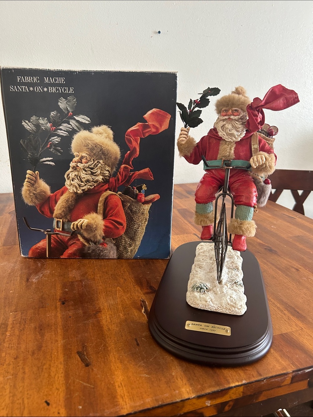 1991 Vintage Hand Crafted Kurt Adler Fabriche Santa On Bicycle Boxed Figurine